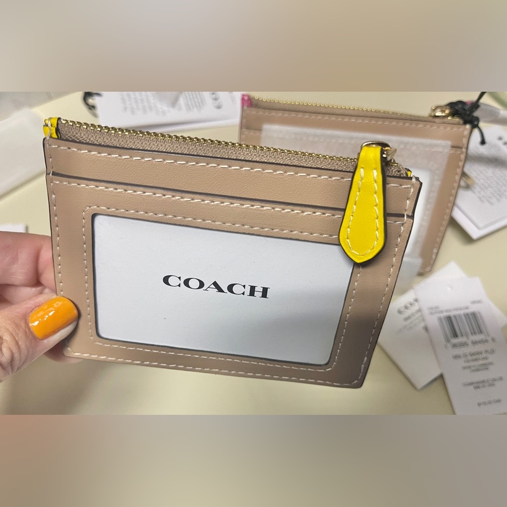 Coach NWT Leather &Canvas CHOOSE PINK orYELLOW Slim Plaid Card Holder/keychain - Picture 10 of 14